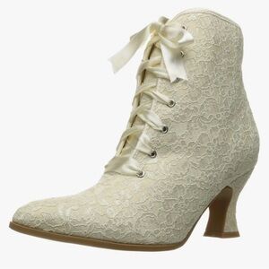 Elegant Cream Lace-Up Ankle Boot